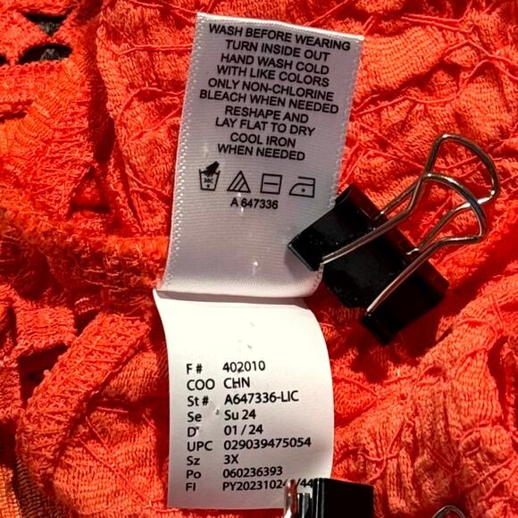 NWT LOGO Lori Goldstein Boho Lace Cardigan Coral 3/4 Sleeve Plus Size 3X Spring - Picture 5 of 7